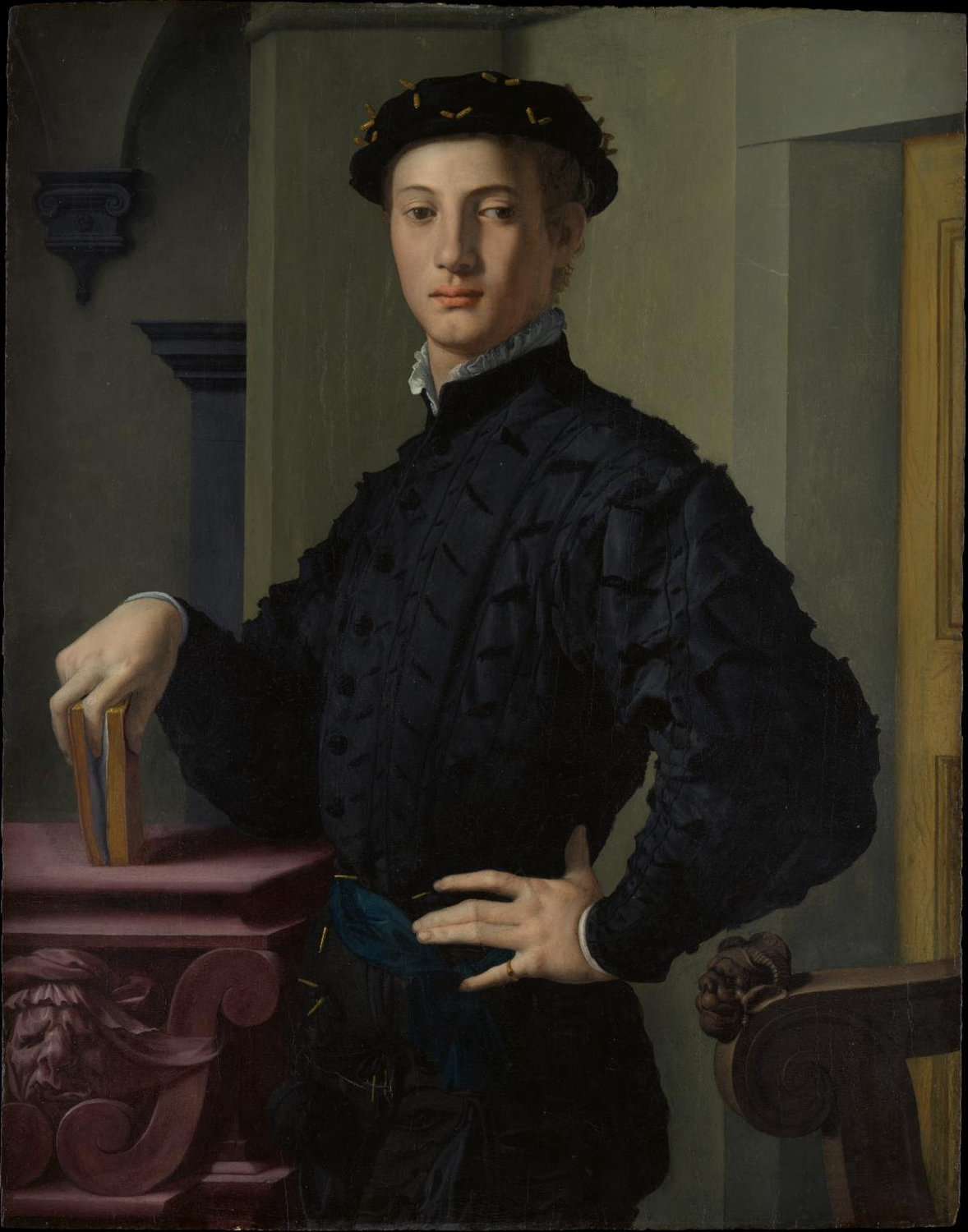 Bronzino (Agnolo di Cosimo di Mariano) (Italian, Monticelli 1503–1572 Florence). Portrait of a Young Man, 1530s. Oil on wood, 37 5/8 x 29 1/2 in. (95.6 x 74.9 cm). H. O. Havemeyer Collection, Bequest of Mrs. H. O. Havemeyer, 1929 (29.100.16)